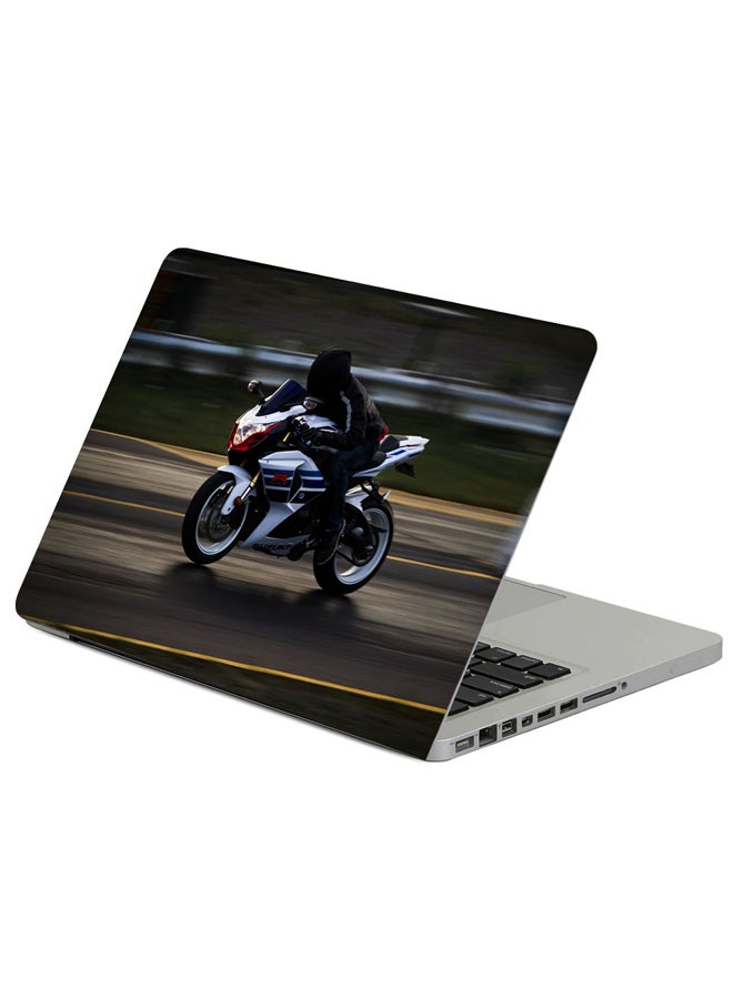 Fast Print - Motorcyclist Speed Movement Printed Laptop Sticker Multicolour - Image 1