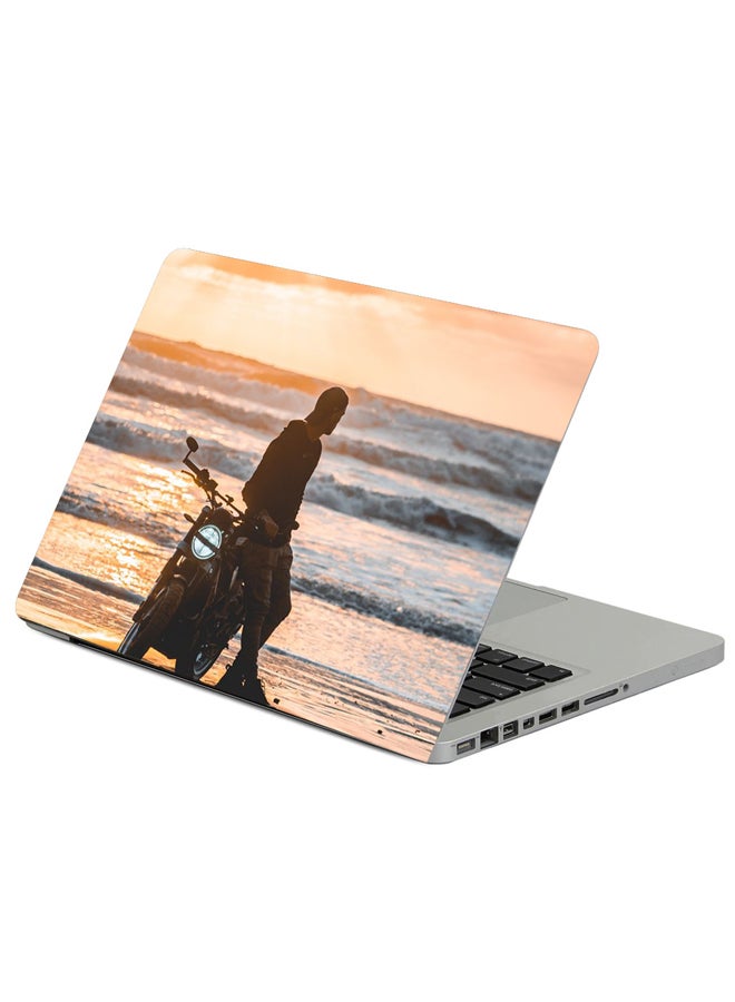 حافظة لابتوب بطبعة ظل دراجة نارية وسائقها متعدد الألوان