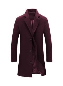 Solid Woolen Overcoat Wine Red