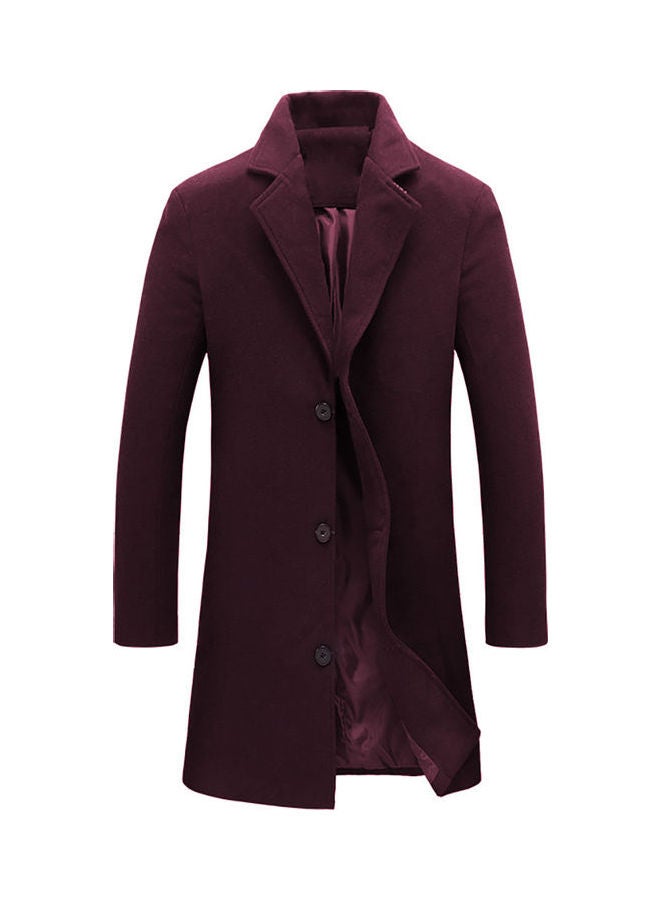 Generic - Solid Woolen Overcoat Wine Red - Image 1