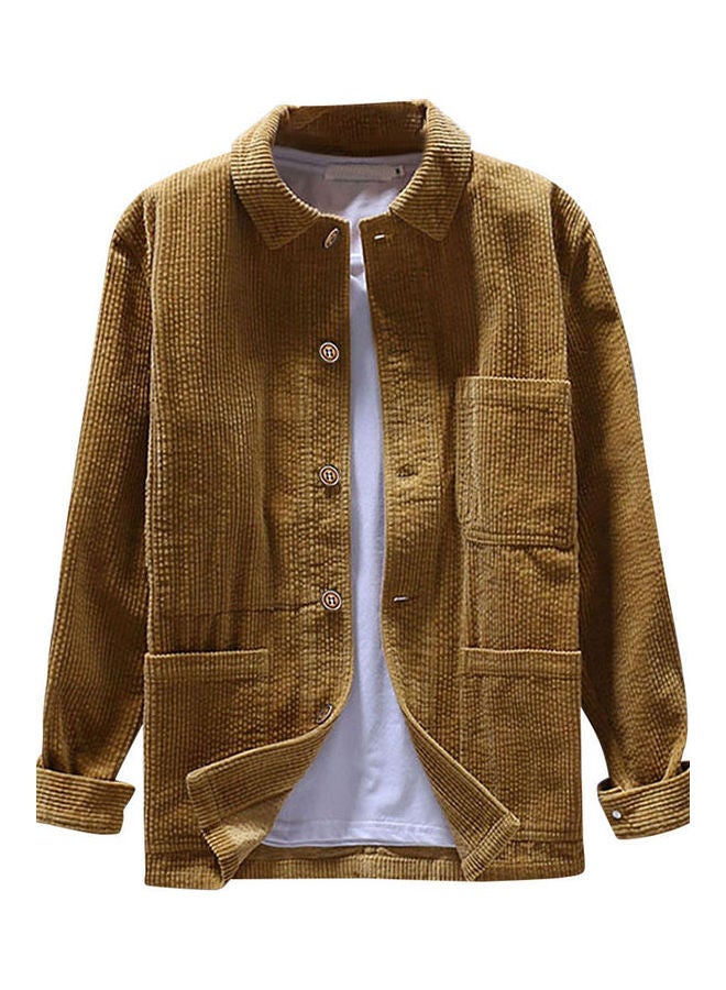 Solid Turn Down Collar Shirt Brown