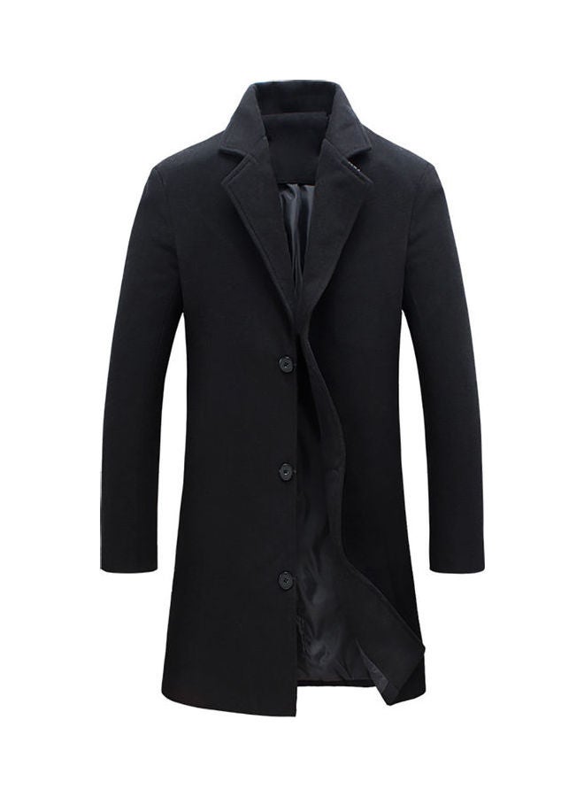 Generic - Solid Woolen Overcoat Black - Image 1