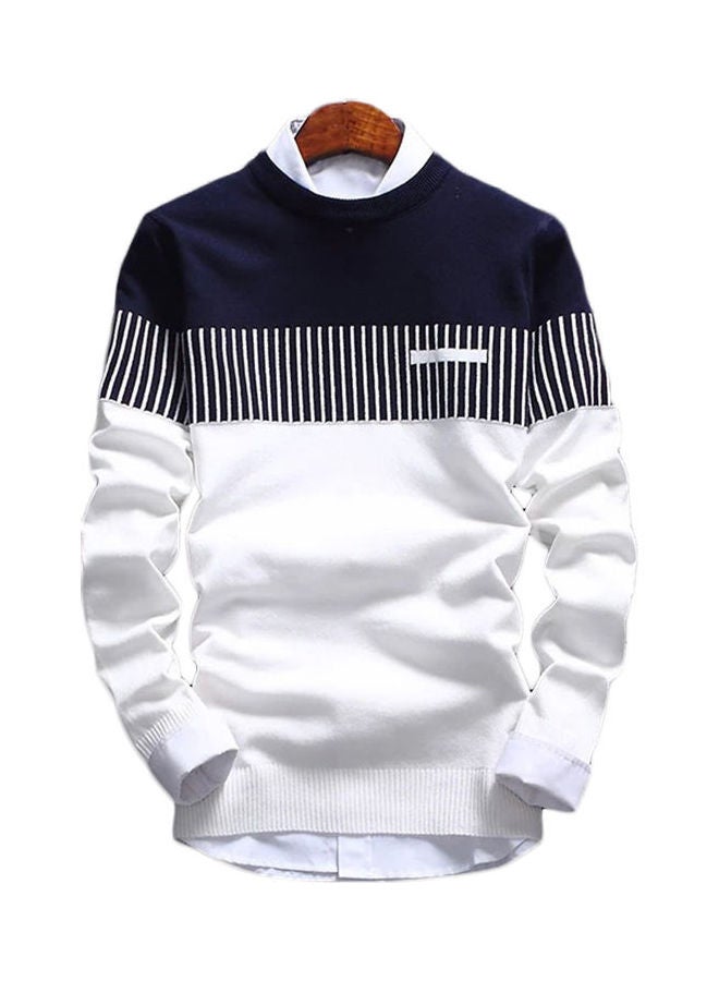 Color Block Knitted Pullover White/Navy Blue