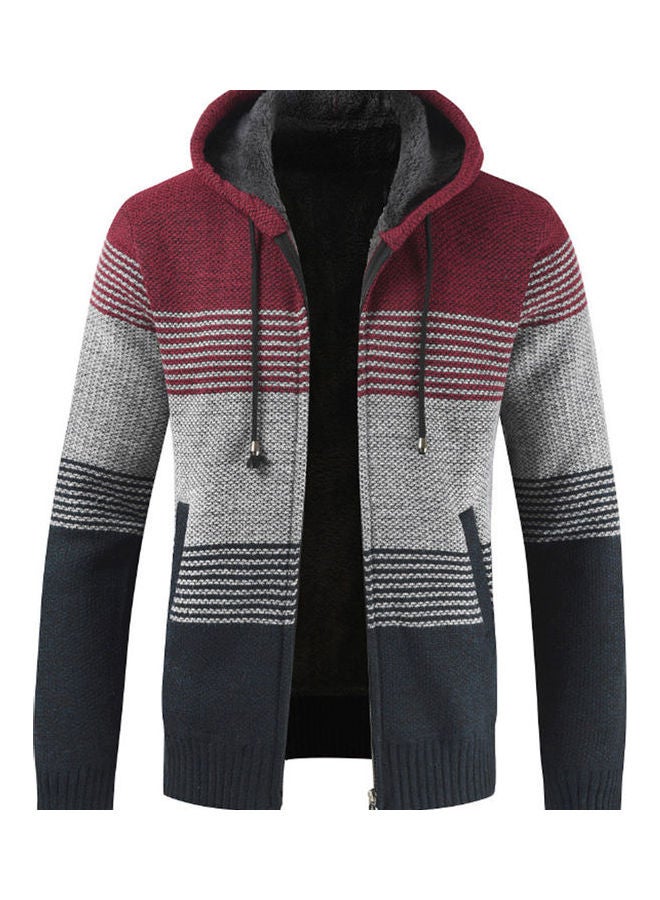 جاكيت صوف دافئ مخطط بتصميم كتل ألوان رمادي / أحمر / أسود