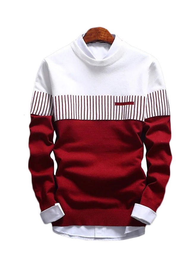 Color Block Knitted Pullover White/Red 