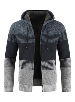 Generic Color Block Stripes Warm Fleece Jacket Blue/Black/Grey 