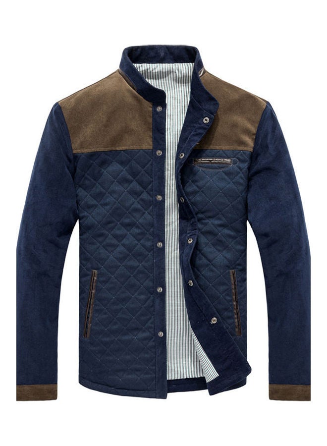 Colourblock Pattern Corduroy Jacket Dark Blue/Coffee - Image 1