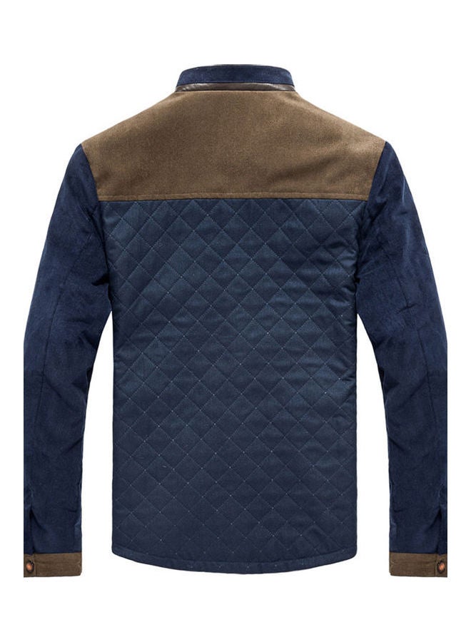 Colourblock Pattern Corduroy Jacket Dark Blue/Coffee - Image 2