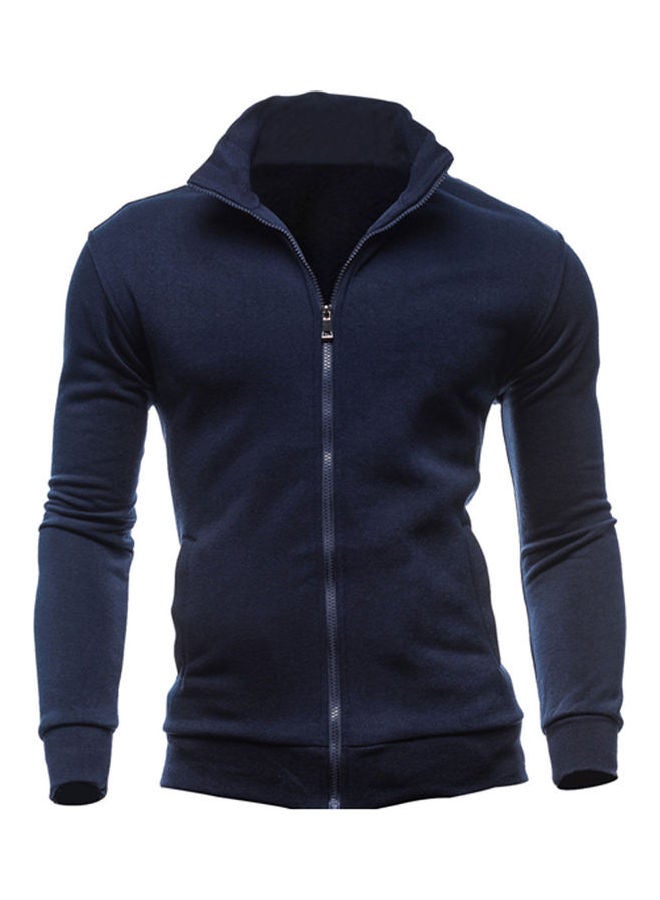 جاكيت كاجوال بسحاب أزرق كحلي