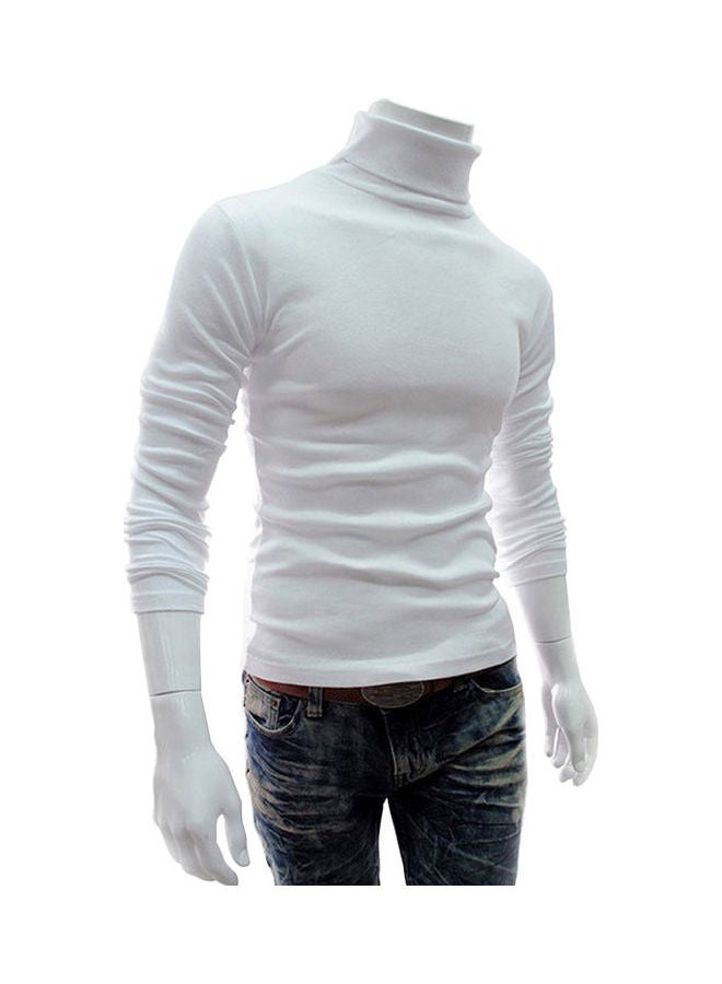 Turtle Neck Knitted Bottoming Shirt White