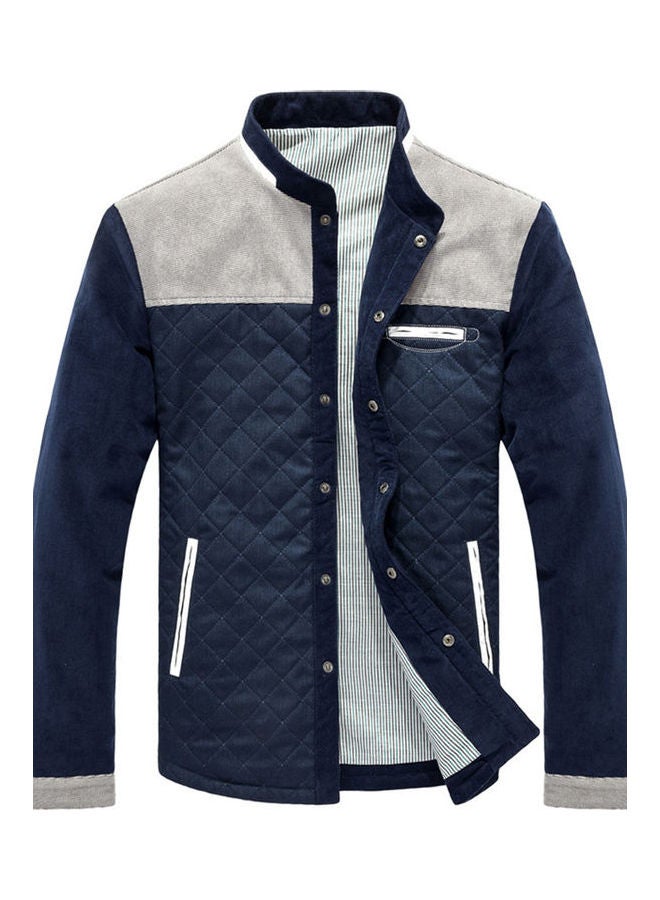 Colourblock Pattern Corduroy Jacket Dark Blue/Dark Grey