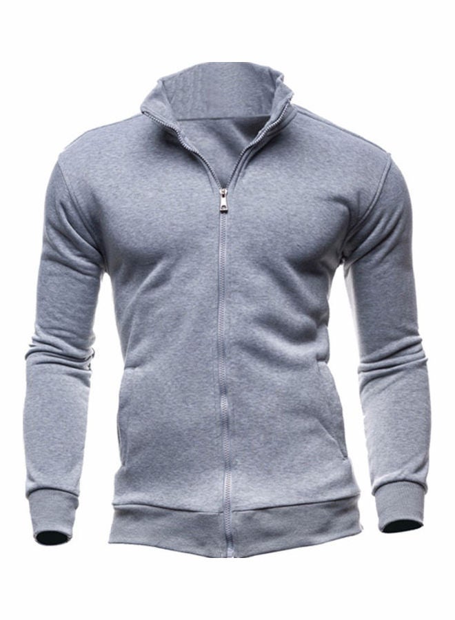 Zip Up Casual Jacket Light Grey - Image 1