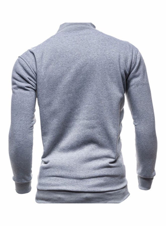 Zip Up Casual Jacket Light Grey - Image 2