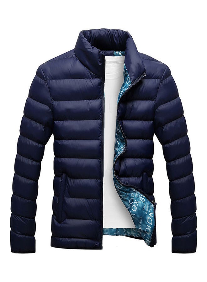 Zipper Detail Padded Jacket Dark Blue
