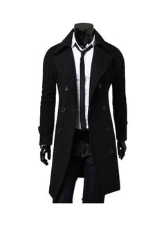 Solid Long Sleeves Lapel Overcoat Black