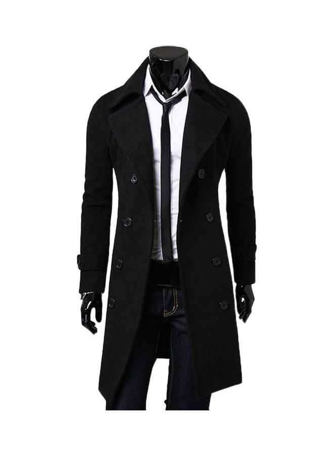 Generic - Solid Long Sleeves Lapel Overcoat Black - Image 1