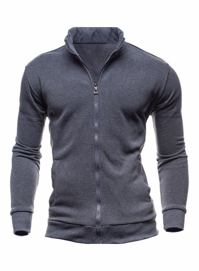 جاكيت كاجوال بسحاب رمادي داكن