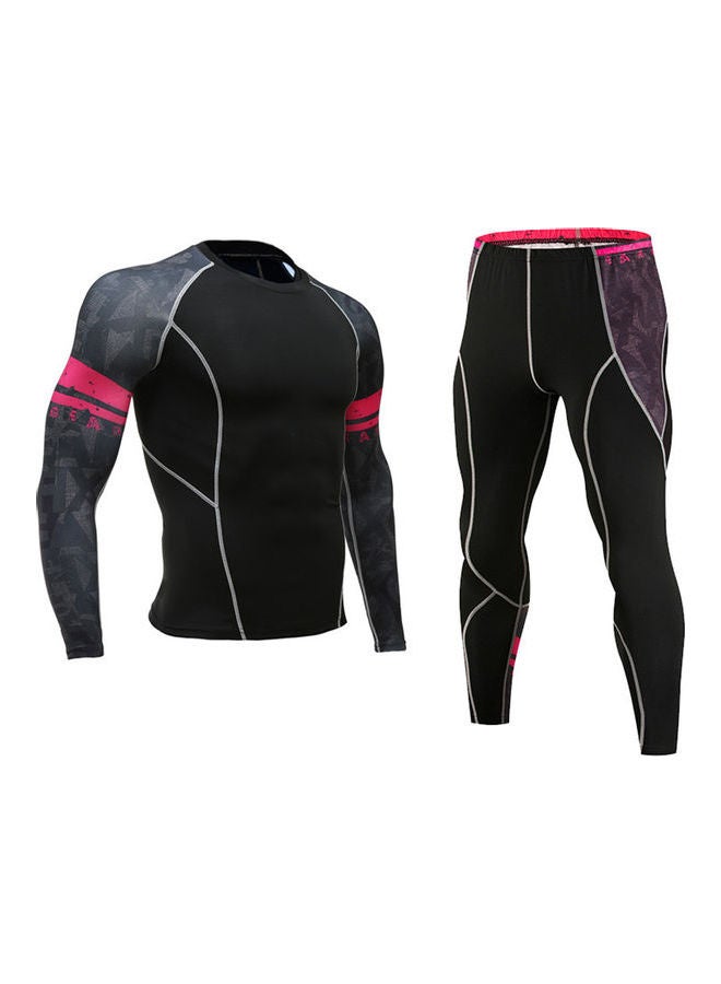 2-Piece Printed Tracksuit Set Black/Rose Red  - Image 1
