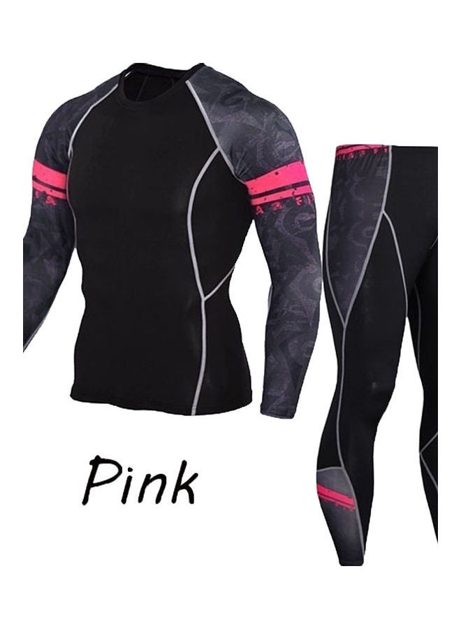2-Piece Printed Tracksuit Set Black/Rose Red  - Image 2