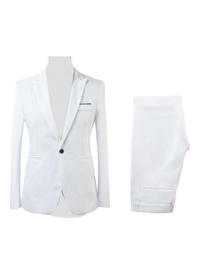 طقم بليزر بأكمام طويلة مع بنطال مكون من قطعتين أبيض