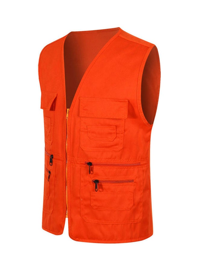 Multi-Pocket Solid Vest Orange