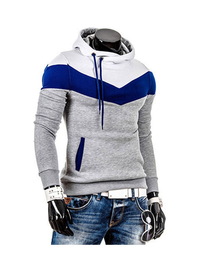 Colourblock Pattern Hoodie Light Grey/White/Blue 