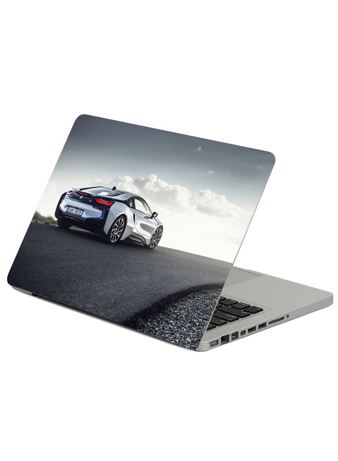 Bmw I8 Rear View Road Printed Laptop Sicker Multicolour