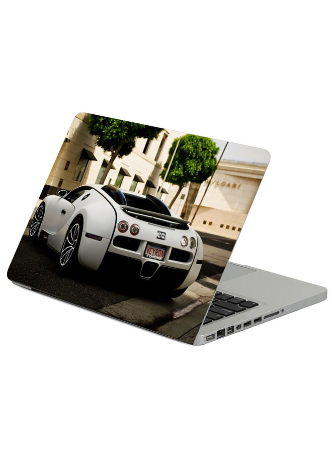 Fast Print Bugatti White Rear View Printed Laptop Sticker Multicolor