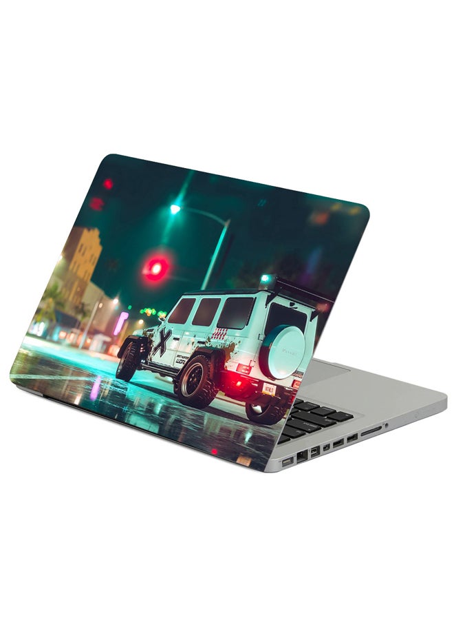 White SUV Car Printed Laptop Sticker Multicolour