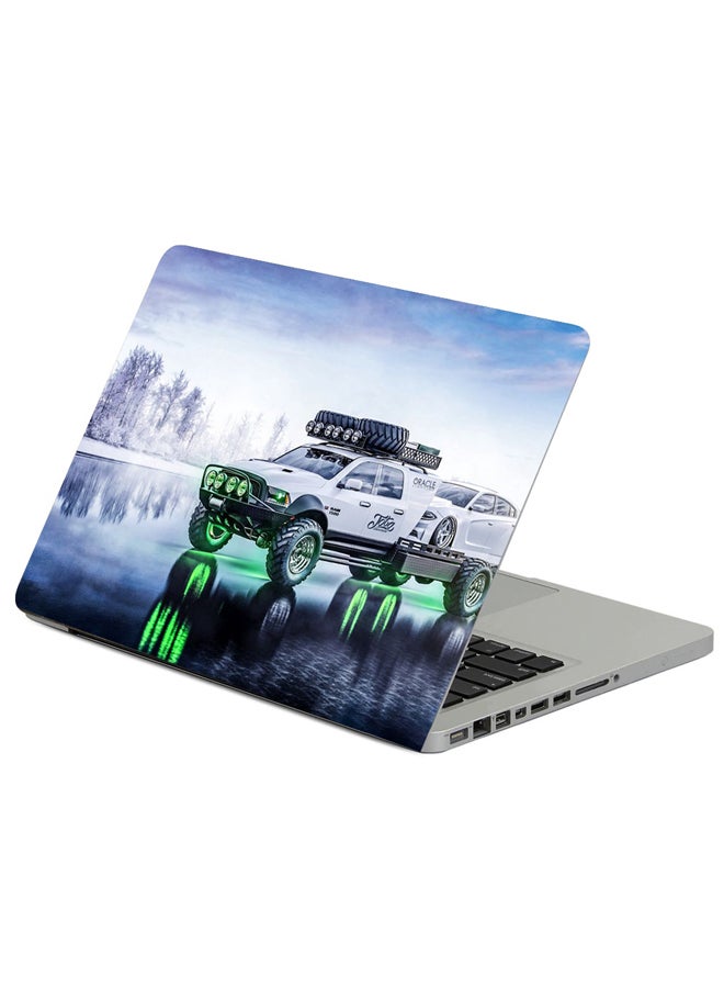 White Car SUV Printed Laptop Sticker Multicolour