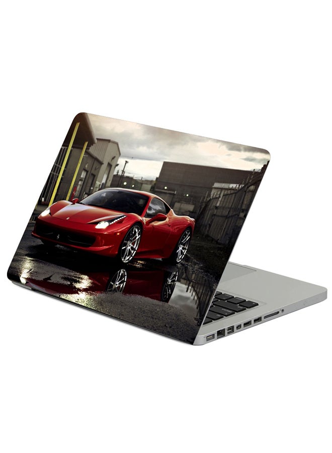حافظة لابتوب بطبعة انعكاس سيارة فيراري حمراء متعدد الألوان