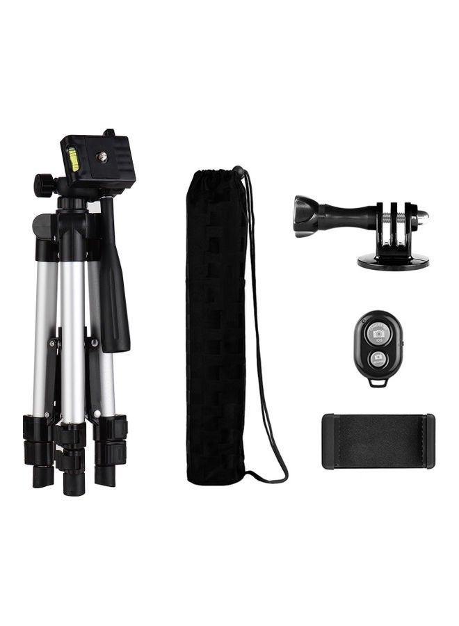 طقم حامل ثلاثي القوائم مكون من 3 أقسام مع حامل بمشبك للهاتف أسود/ فضي - Image 1