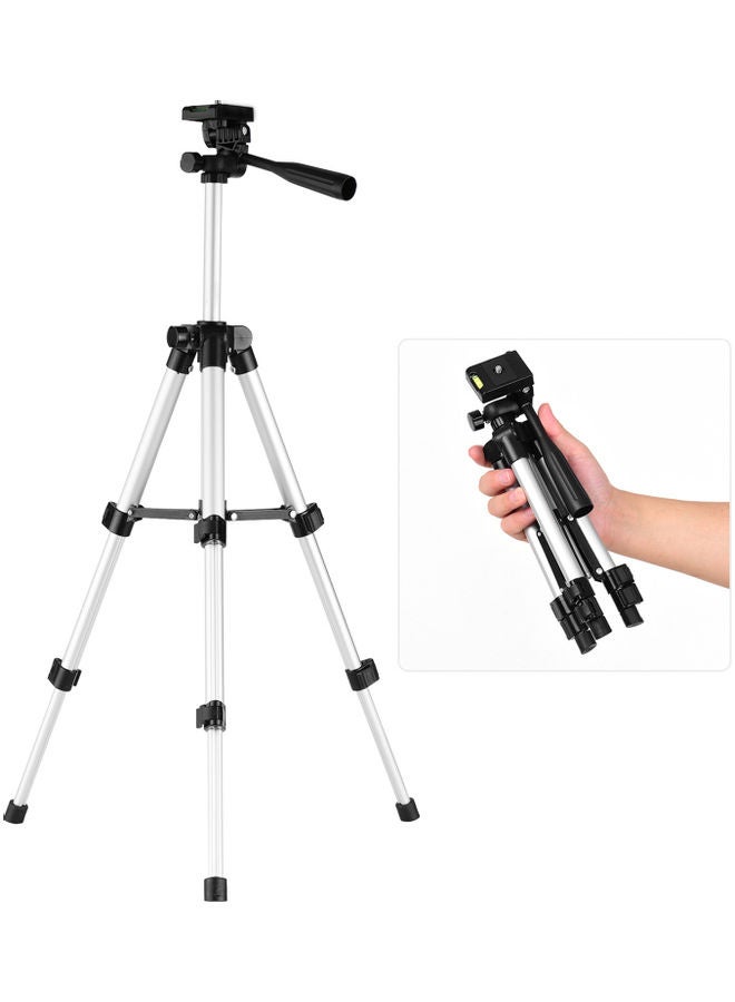 طقم حامل ثلاثي القوائم مكون من 3 أقسام مع حامل بمشبك للهاتف أسود/ فضي - Image 3