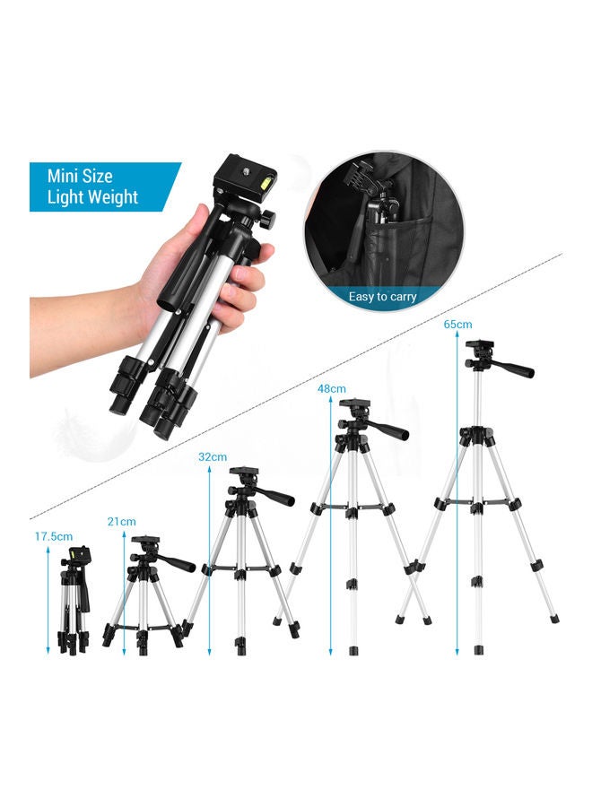 طقم حامل ثلاثي القوائم مكون من 3 أقسام مع حامل بمشبك للهاتف أسود/ فضي - Image 5