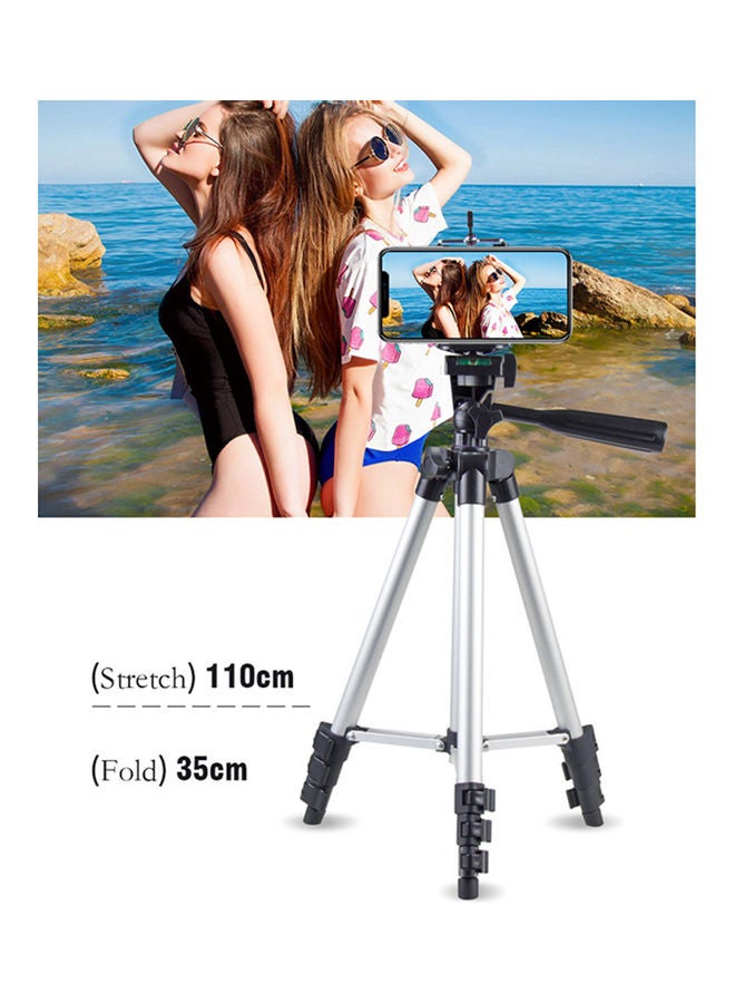 طقم حامل ثلاثي القوائم مكون من 4 أقسام مع حامل بمشبك للهاتف أسود/ فضي - Image 4