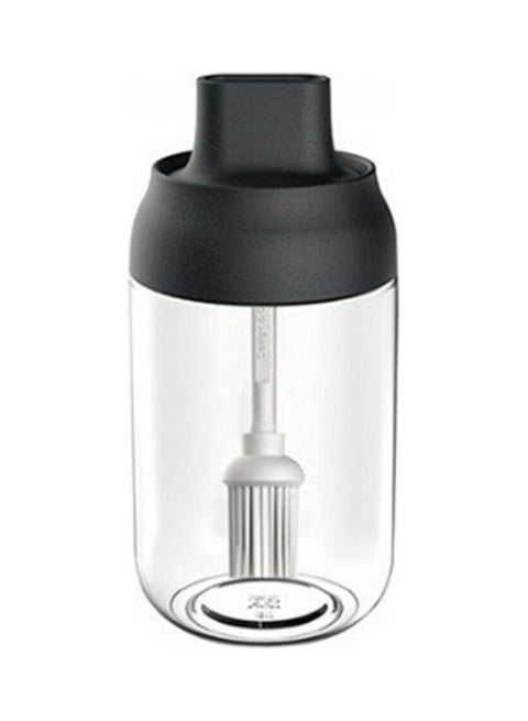 Glass Oil Storage Jar With Brush Clear/Black 20cm
