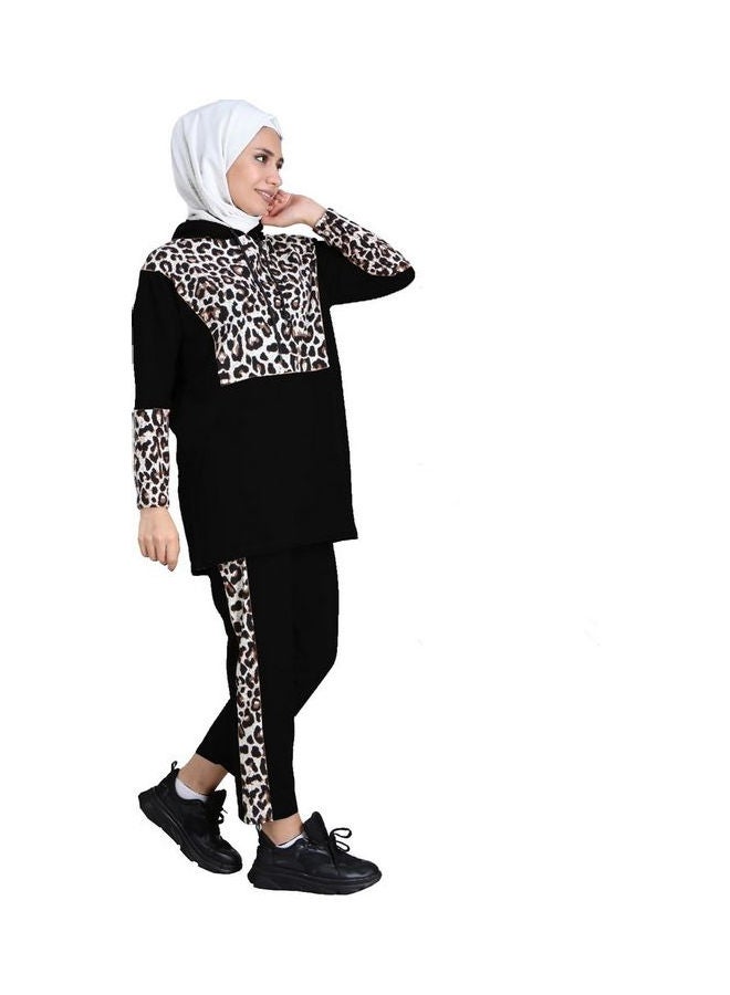 Fabienne Leopard Striped Tracksuit Set Black/Brown/White  - Image 3