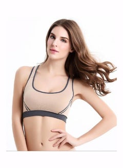 Women's Padded full Coverage Quick Dry Padded Cross Back Sports Bra with Removable Soft Cups for Gym, Yoga, Running, and Fitness Beige