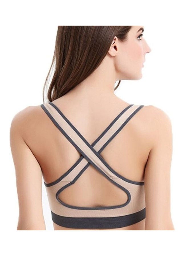Glamroot - Women's Padded full Coverage Quick Dry Padded Cross Back Sports Bra with Removable Soft Cups for Gym, Yoga, Running, and Fitness Beige - Image 1