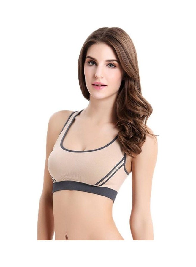 Glamroot - Women's Padded full Coverage Quick Dry Padded Cross Back Sports Bra with Removable Soft Cups for Gym, Yoga, Running, and Fitness Beige - Image 1