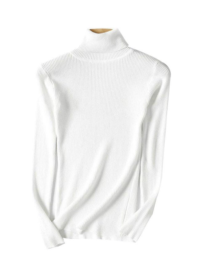 Elastic Slim Knitted Pullover Sweater White 