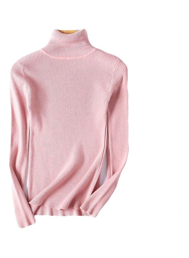 Elastic Slim Knitted Pullover Sweater Pink 