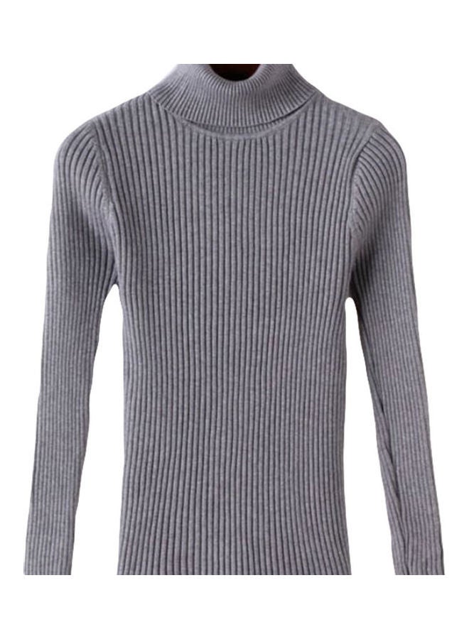 Elastic Slim Knitted Pullover Sweater Grey 