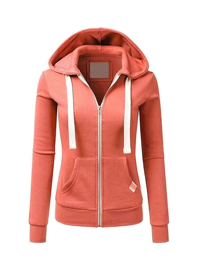 معطف كاجوال رياضي بأكمام طويلة برتقالي