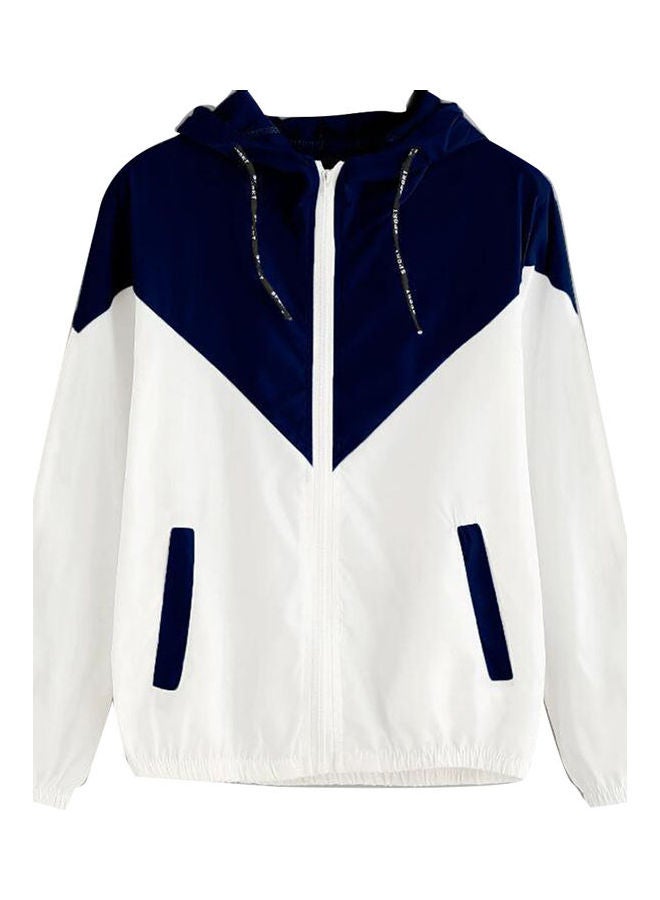 معطف بغطاء للرأس برباط وأكمام طويلة أزرق كحلي