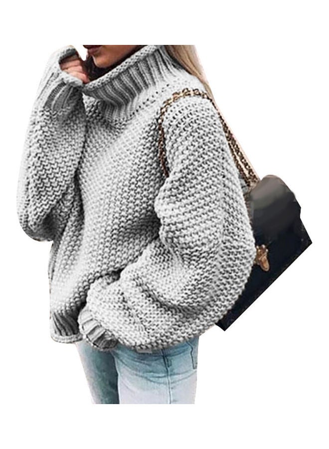 Turtleneck Batwing Sleeve Knitted Sweater Grey  - Image 1
