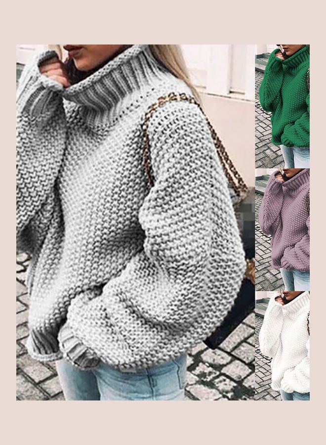Turtleneck Batwing Sleeve Knitted Sweater Grey  - Image 2