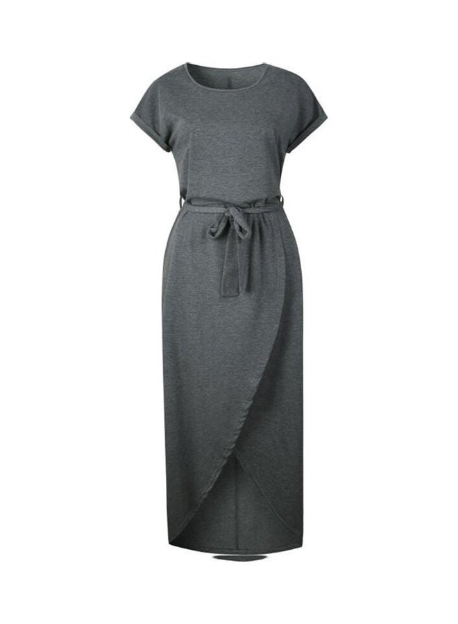 Casual Short Sleeve Drawstring Dress Dark Grey