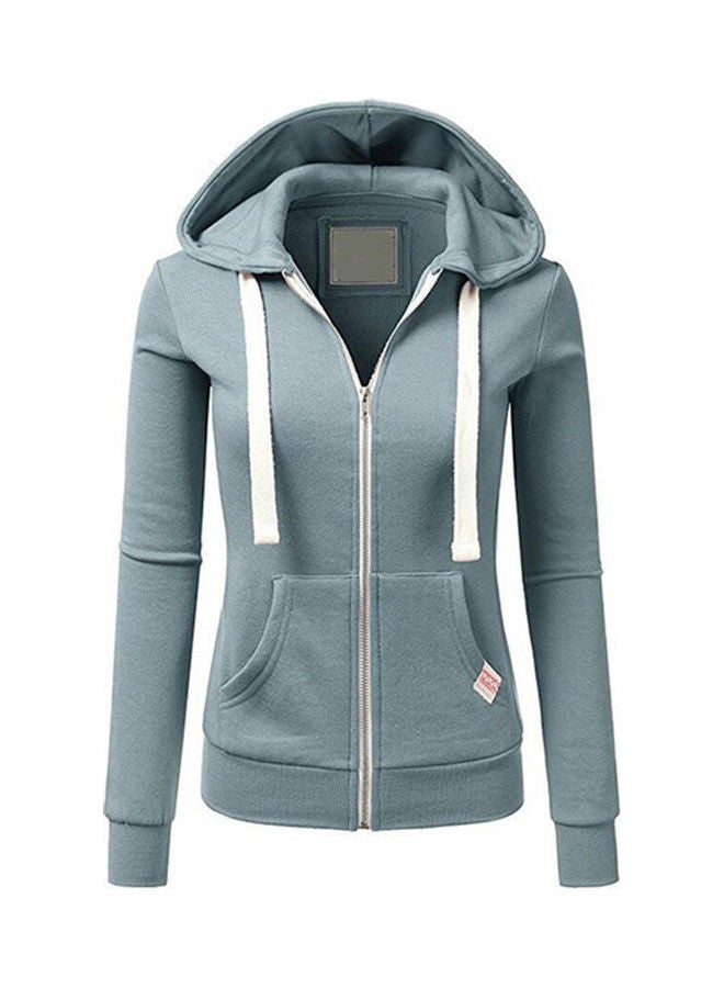 معطف كاجوال رياضي بأكمام طويلة أزرق فاتح