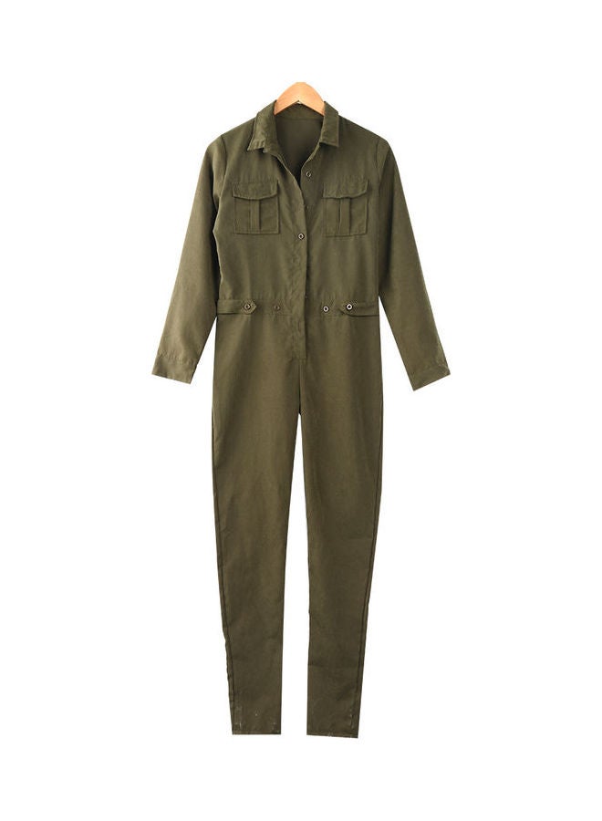 Casual Long Pants Bodysuit Dark Green 
